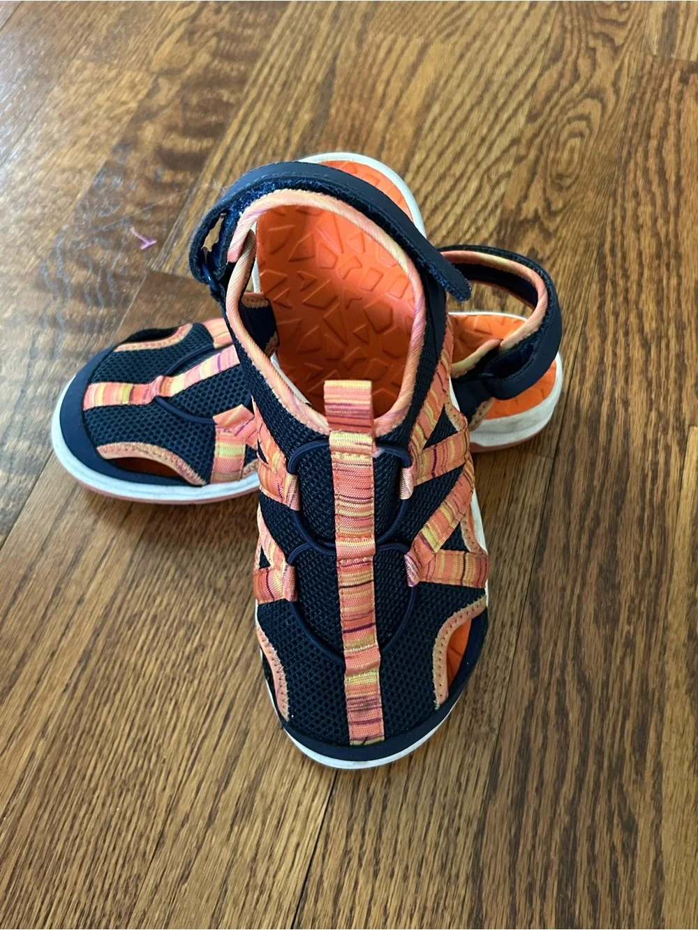 Lands’ End Closed Toe Sport Sandals Orange Water Hiking Shoes Youth 3